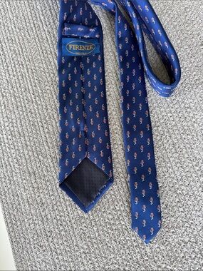 Vintage Firenze Italian 100% Silk Navy Blue Tie with Orange Golf Print